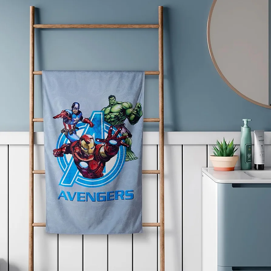 Kids Bath Towel – 100% Cotton, Ultra Soft & Absorbent, Quick-Dry, 67x130 cm (Avengers Marvel – Grey)