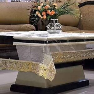 Table Cover for 4 Seater _ PVC Golden Lace Tea Table Cover _ Center Table Cloth for Living Room _ Hall _ CTC _ 40x60 _ Gold