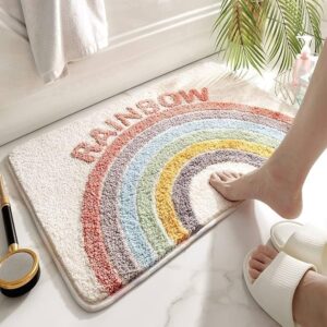 2000 GSM Microfiber Anti-Skid Bath Mat (40x60 cm) - Super Soft & Absorbent Floor Mat (Rainbow, Multicolour)
