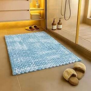 Anti-Slip Cotton Polyester Blend Bathroom Mat (40x60 cm) - Water-Absorbent Floor Mat for Home Doorway (Sky Blue)