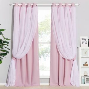 Semi Sheer Blackout Curtain-Pink Multi Use Room Darkening Thermal Insulated Eyelet Noise Reducing Window and Door Curtains for Bedroom,Living Room, Sold As 1 Parda