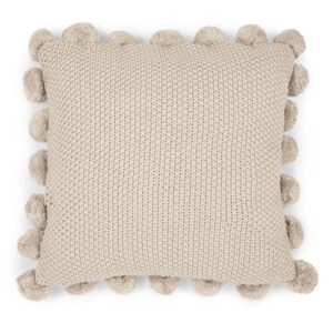 Knitted Cotton Cushion Covers Set of 2 (16x16 Inches) – Frosted Beige, Traditional Style