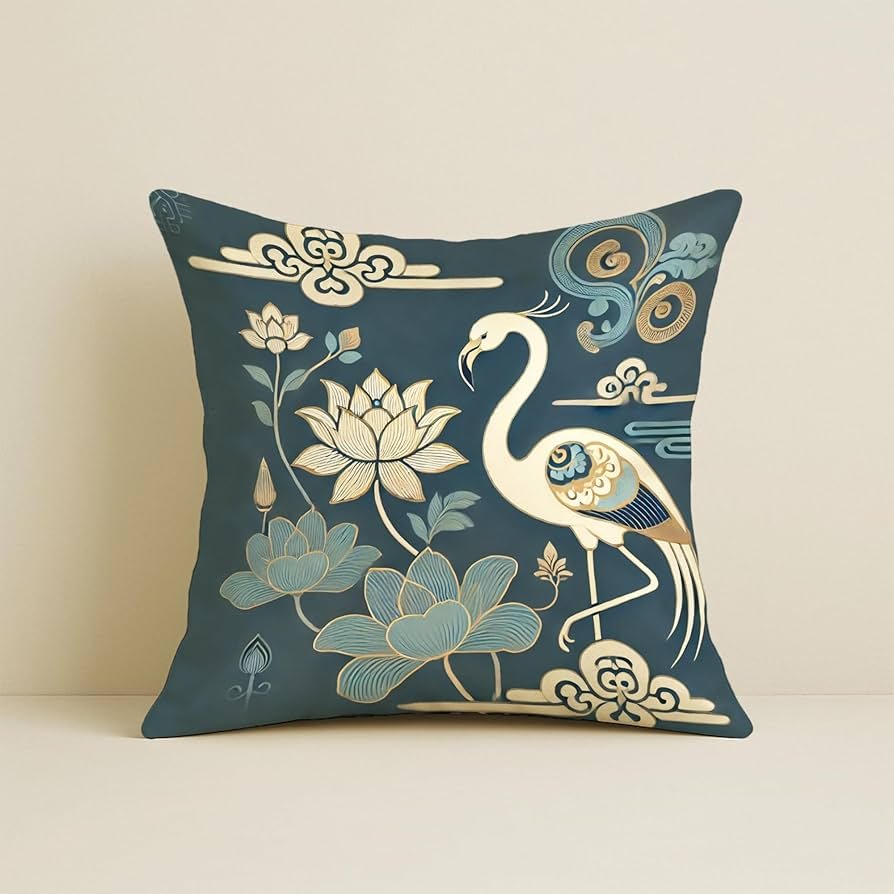 Satin Cushion Covers with, Lotus & Gold Detailing – 16x16 Inch Decorative Pack of 5 for Living Room, Drawing Room, or Modern Ethnic Home Decor - Image 2