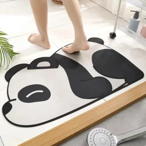 Cute Footprint Microfiber Bath Mat - Non-Slip, Water Absorbent & Quick-Dry Bathroom Rug (Panda Design)