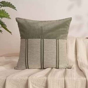 Decorative Embroidered Cushion Cover _ Knitted Chambray Front Throw Pillow Cushion Cover for Sofa Living Room _ 16Inch X 16Inch _ Green Velvet, 260 TC