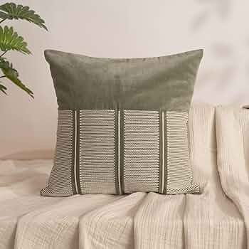 Decorative Embroidered Cushion Cover _ Knitted Chambray Front Throw Pillow Cushion Cover for Sofa Living Room _ 16Inch X 16Inch _ Green Velvet, 260 TC