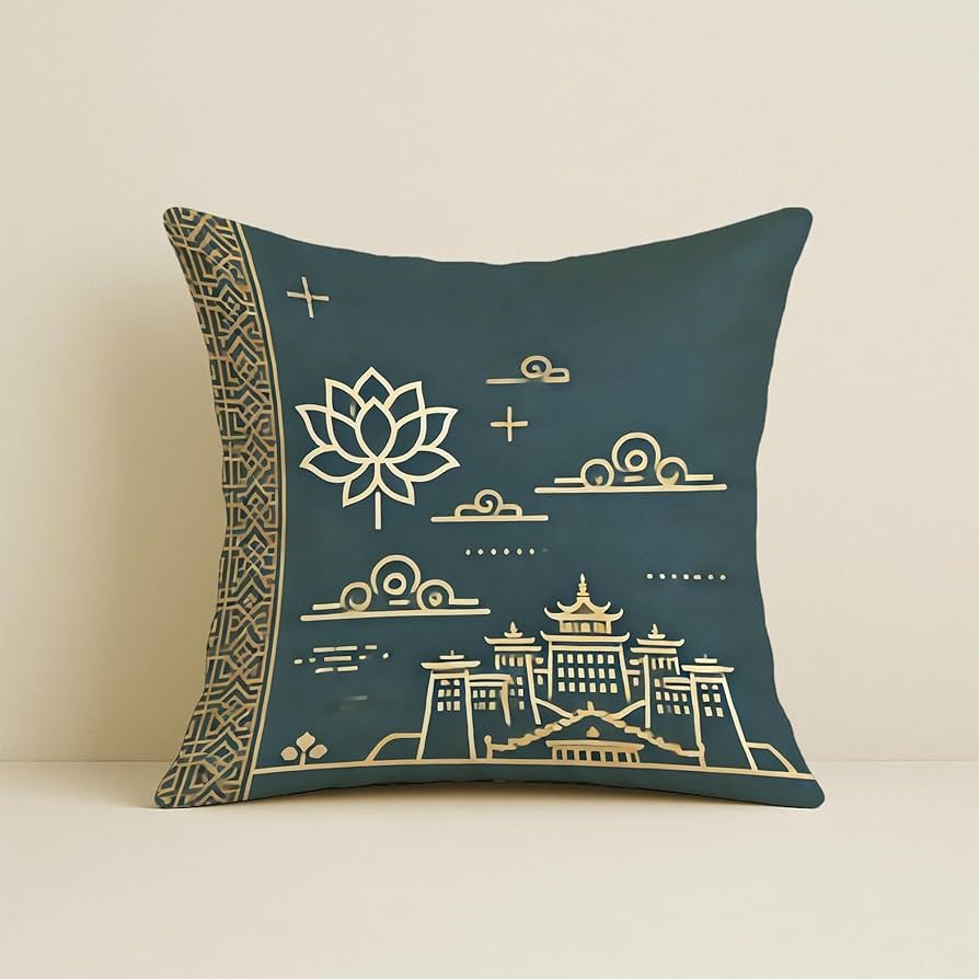 Satin Cushion Covers with, Lotus & Gold Detailing – 16x16 Inch Decorative Pack of 5 for Living Room, Drawing Room, or Modern Ethnic Home Decor - Image 7