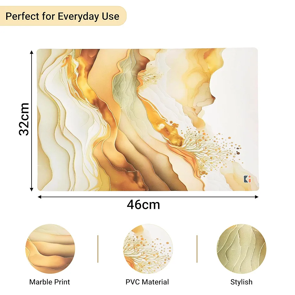 12-Piece Wipeable & Reusable PVC Placemats | Marble Print Cream & Gold | Dining Table Food Mats for Home, Bedroom & Kitchen - Image 4