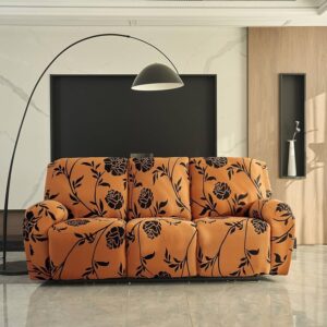140 GSM Stretchable Recliner Sofa Cover – 3 Seater (Copper Brown Floral)