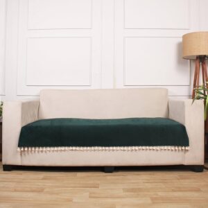 Green Quilted Velvet Sofa Cover – Washable, Tassels, Luxurious & Comfortable