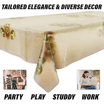 PVC Table Cloth Cover | 4-Seater Center Table Protector | Flower Almond Design | Waterproof Table Cover | 40x60 Inch (Cream) - Image 4