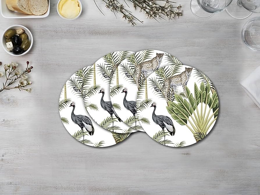 Vintage Botany Design Premium Printed MDF Wooden Dining Tablemat, Heat-Water Resistant Round Placemats Set of 4 Pieces - Image 6