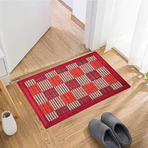 Entryway Reversible Door Mat Pack of 2 | Check Lining Design | Indoor & Outdoor Floor Mats | Maroon (60x41 cm)