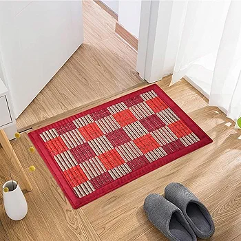 Entryway Reversible Door Mat Pack of 2 | Check Lining Design | Indoor & Outdoor Floor Mats | Maroon (60x41 cm)