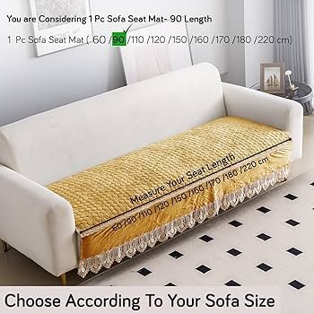 Velvet Anti Slip Sofa Seat Mat for 3+2 Seater and 1-2-3 Seater Sofa. Make Your Own Sofa Cover Set, Mat Length 90 cm, Mustard - Image 9