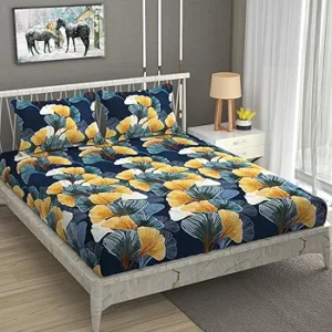 Heavy Cotton Elastic Fitted Bedsheet with 2 King Size Pillow Covers – 350 TC, 72 x 78 x 10 Inch, Green Mushroom