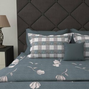 Cotton Bedsheet for Double Bed with 2 Pillow Covers 186 TC 225x250 cm, Grey, Floral Queen Size Bed Sheet _ Perfect for Home Decor & Ultimate Comfort _ Ideal for Gifting