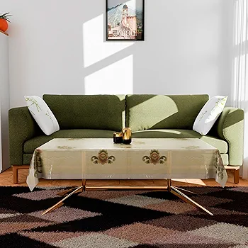PVC Table Cloth Cover | 4-Seater Center Table Protector | Flower Almond Design | Waterproof Table Cover | 40x60 Inch (Cream)