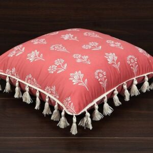 Square Cushion Cover 16x16 Inches – Tulip Rust | Nature Theme with Elegant Frilled Design
