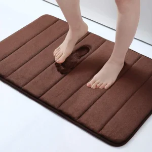 Cushioned Memory Foam Bath Mat (40x60 cm) - Super Absorbent, Non-Slip & Machine Washable Floor Mat (Brown)
