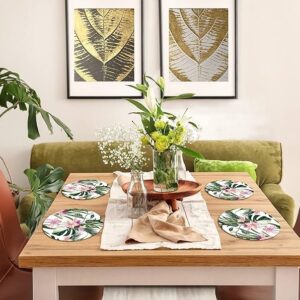 Pink Bloom Design Premium Printed MDF Wooden Dining Table mats, Heat-Water Resistant Round Placemats for Dining Kitchen Indoor Outdoor Set of 4 Pieces_