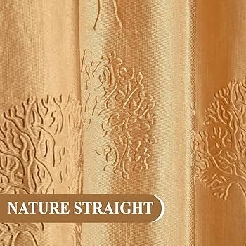 Botanical Opaque Window Curtains 6 Feet Long High Tenacity Yarn Polyester Punch Curtains, Screens for Home Office Prada for Living Room Bedroom Dust Repellent (Golden, 2pc, Grommet) - Image 3