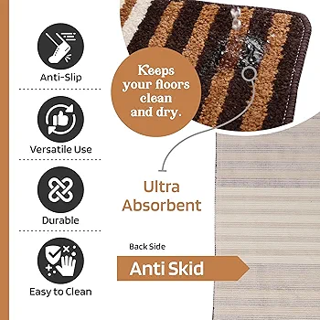 Pack of 4 Anti-Skid Water-Absorbent Door Mats for Home | 16x24 Inch Durable Main Entrance Footmats – Micro Pearl Lining Brown - Image 3