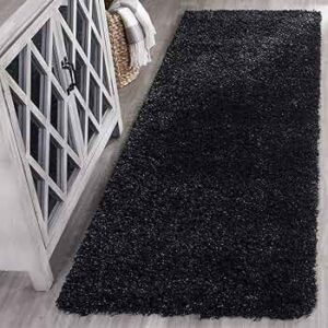 Handmade Polyester Soft Touch Shaggy Rug – 2x5 ft, Black, for Living Room, Bedroom & Office
