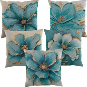 Flower Printed Cushion Cover Home Decorative Covers for Sofa Soft Solid Square Throw Pillow Cushion Covers Satin Cushion Covers Set of 5 Size 16 x 16 Inch (Design 12)