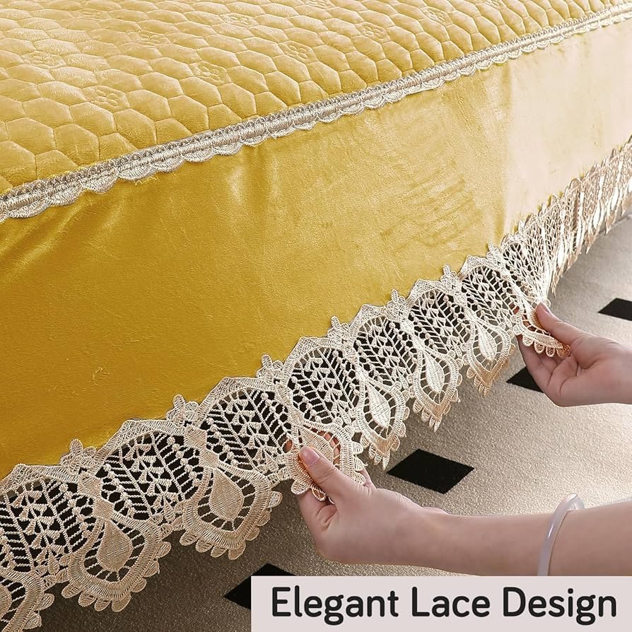 Velvet Anti Slip Sofa Seat Mat for 3+2 Seater and 1-2-3 Seater Sofa. Make Your Own Sofa Cover Set, Mat Length 90 cm, Mustard - Image 5