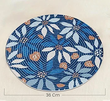 6-Piece Round Printed Placemat Set | Heat-Resistant Table Mats for Dining & Coffee Table | Botanical Blue Design | 36x36 cm - Image 4