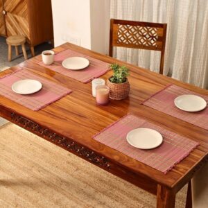 Handmade Dining Table Mats Set of 4_ Natural Grass Dinner Placemats for Dining Table _ Heat Resistant _ Non Slippery _ 12x18 inches (4Placemats,Blush Pink and Beige)