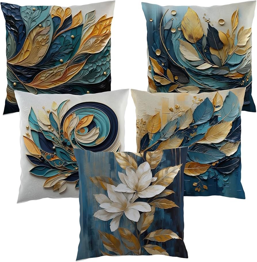 Printed Cushion Cover Home Decorative Pillow for Sofa Soft Solid Square Throw Pillow Cushion Covers Satin Cushion Covers Set of 5 Size 16 x 16 Inch (Design 16)
