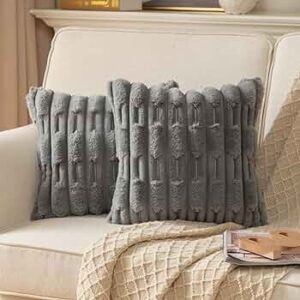 Cushion Covers, Faux Fur, Plush, Soft, Fluffy, Decorative, Modern Decoration for Living Room, Sofa, Car, Bedroom, Decor, Home, Office 16 x 16 Inches (Grey 2, 40 x 40 cm)