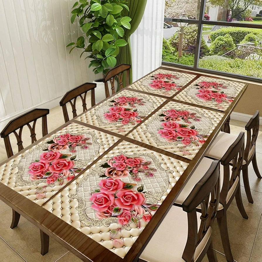 6-Piece PVC Dining Table Placemats | Washable, Waterproof & Heat-Resistant Table Mats | Reversible Plastic Placemats for Kitchen & Dining | Multi | 11x17 Inches - Image 2