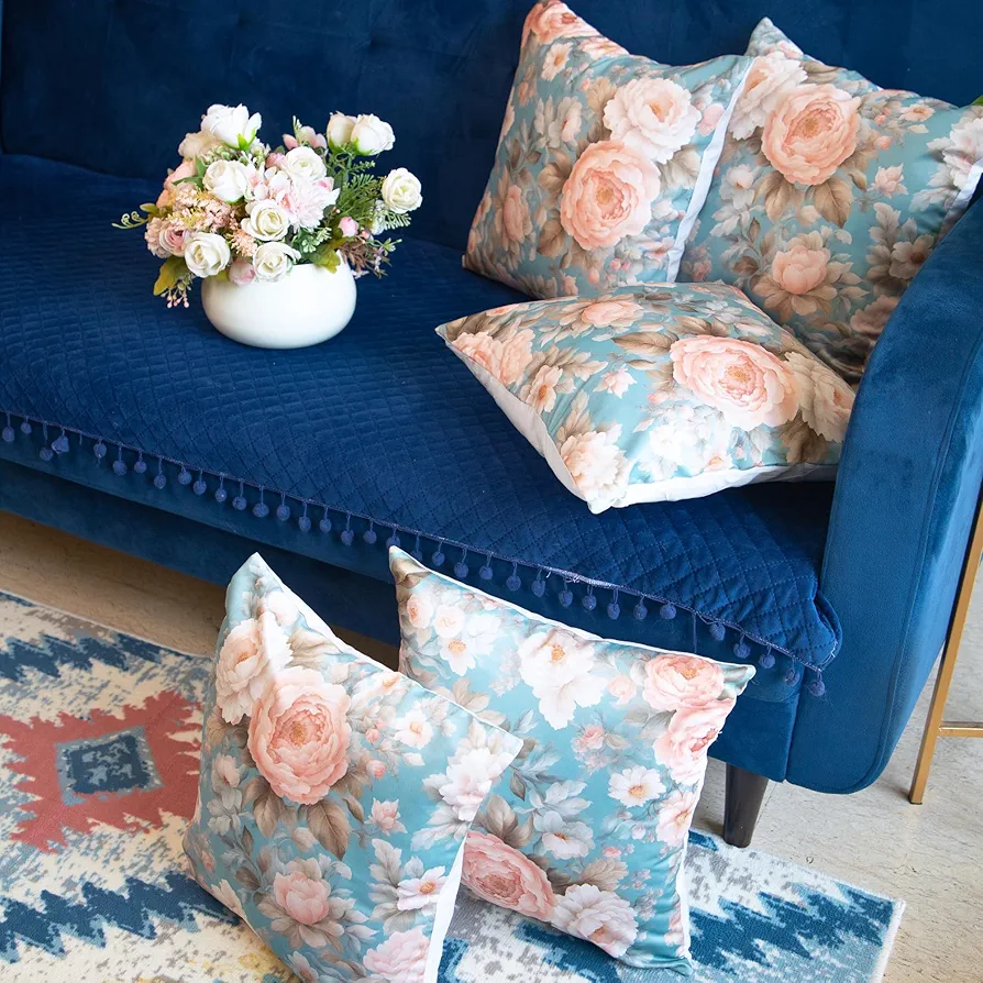 Satin Cushion Cover 16x16 Inches – Retro Floral Blossoms | Modern Printed Design with Zipper Closure - Image 4