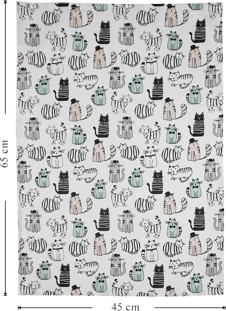 100_ Cotton Kitchen Dish Towels Set of 3 with High Absorbency _ 45 _ 65 cm Easy Wash Dish Cloth-Tea Towel Set to Dry Dishes, Wipe Table, and Use as Napkins.(Cute Cat Set) (3) - Image 2