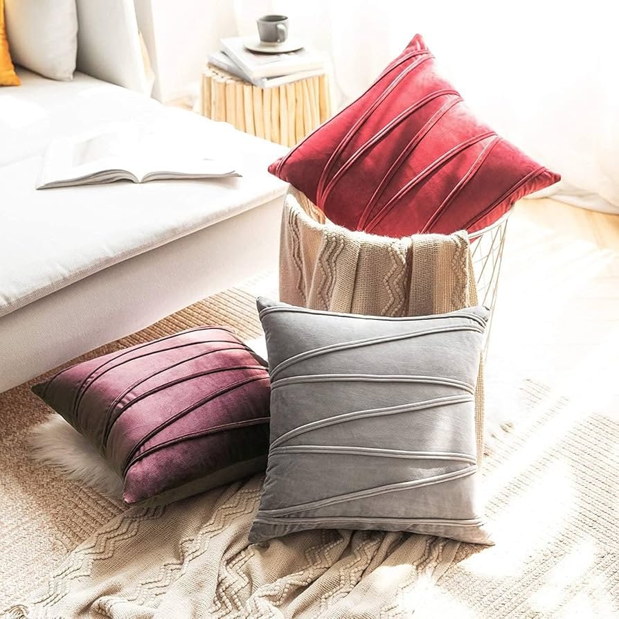 Velvet Cushion Cover Pack of 1-12_ x 20_ - 30 x 51 cm - Jam - Soft Pillow Covers Cushion Case for Sofa Bedroom Livingroom Chair Car, Cushion Cover with Random Zig Zag Pattern