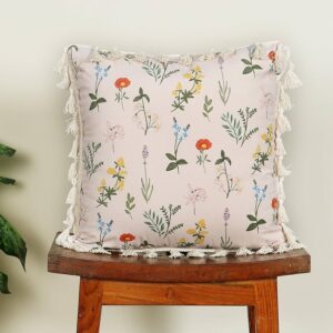 Square Cushion Cover 16x16 Inches – Blooming Crane’s-Bill | Nature Theme with Elegant Frilled Design