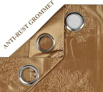 Botanical Opaque Window Curtains 6 Feet Long High Tenacity Yarn Polyester Punch Curtains, Screens for Home Office Prada for Living Room Bedroom Dust Repellent (Golden, 2pc, Grommet) - Image 4