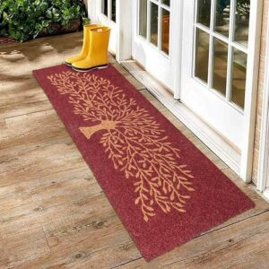 Coir Tree Printed Anti-Slip Doormat Long-Lasting, Heavy Duty Thick Entryway rectangular Rug with PVC Backing for Indoor & Outdoor (Red and Beige, 120cm x 1.5cm x 40cm)