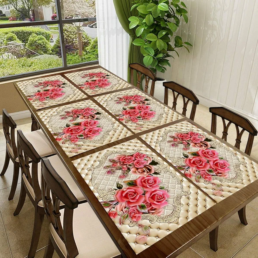 6-Piece PVC Dining Table Placemats | Washable, Waterproof & Heat-Resistant Table Mats | Reversible Plastic Placemats for Kitchen & Dining | Multi | 11x17 Inches