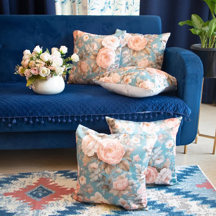 Satin Cushion Cover 16x16 Inches – Retro Floral Blossoms | Modern Printed Design with Zipper Closure - Image 3