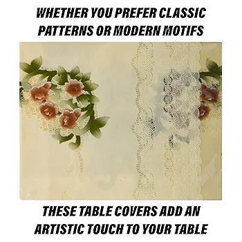 PVC Table Cloth Cover | 4-Seater Center Table Protector | Flower Almond Design | Waterproof Table Cover | 40x60 Inch (Cream) - Image 5