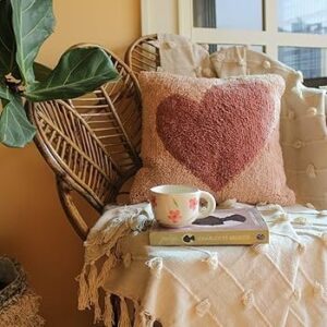 All Hearts Tufted Pillow Cover _ Boho Cushion Cover Soft _ 16 x16 Inches _ Pink Heart Pillow for Room Decor _ 100_ Cotton _ Home Decor _