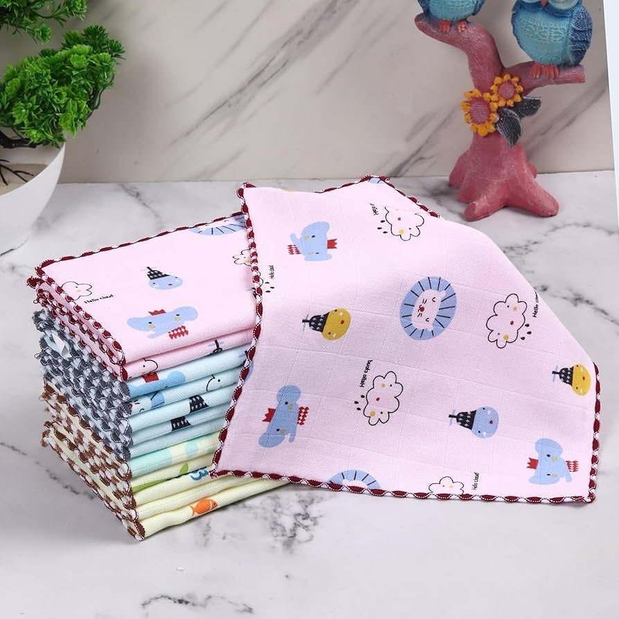 Cotton face Towel Unisex Baby rumal wash Cloth Women Hanky Size (10 _ 10) inch Combo Set of Pack (6) - Image 4