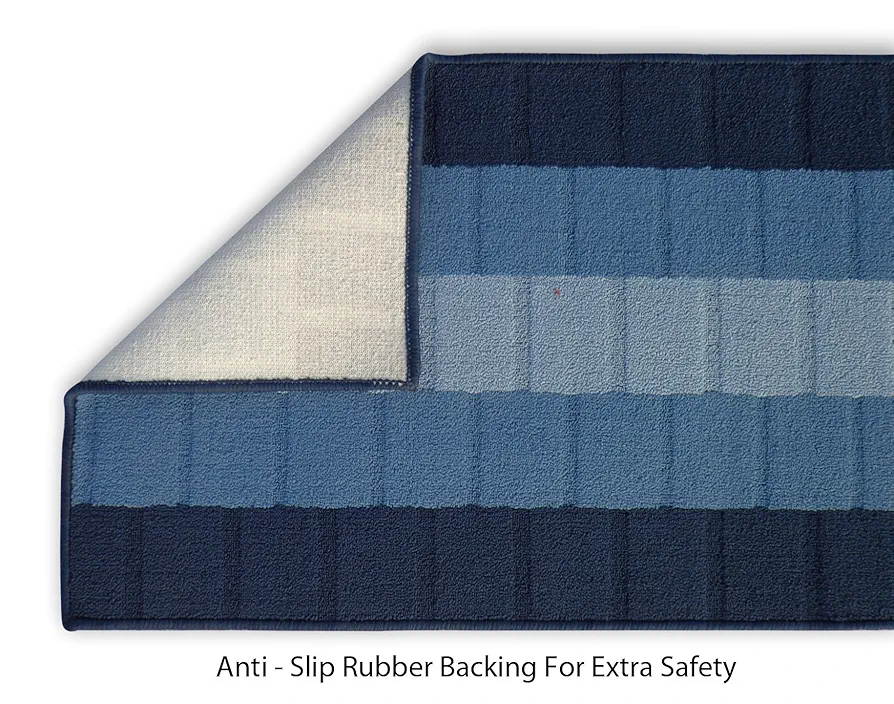 Anti-Slip Front Door Mat 22"x55" | Polypropylene Living Room Rug & Floor Runner | Entrance, Office, Bedroom & Kitchen Use | Blue, Rectangular - Image 2