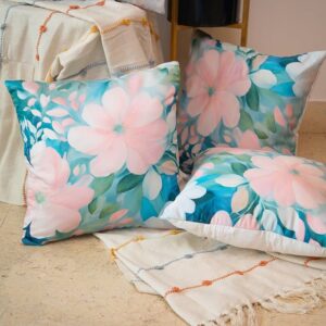 Satin Cushion Cover 16x16 Inches – Pastel Garden Heaven | Modern Floral Print with Zipper Closure