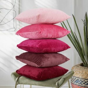 Cushion Cover Set of 5, Decorative Sofa Living Room Home Square Cushion Covers 16 Inch x 16 Inch, Aesthetic Corduroy Striped Double Sided (Multicolor-2, Pack of 5)