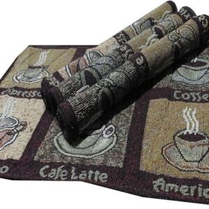 100_ Cotton Coffee Time Rectangular Dining Table mat. Brown Set of 4